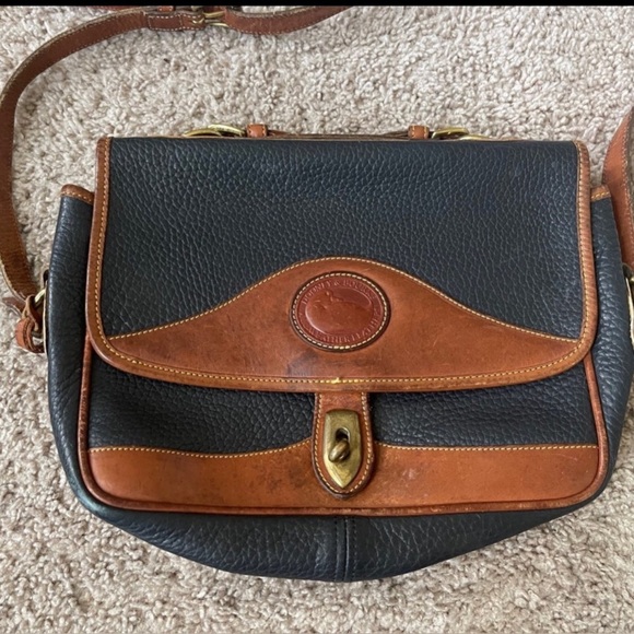 Vintage 90s Dooney & Bourke Off Black and Brown Messenger Bag with Flap Closure - Picture 4 of 11